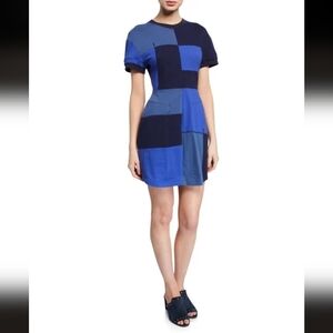 Derek Lam 10 Crosby Blue Patchwork T-Shirt Dress